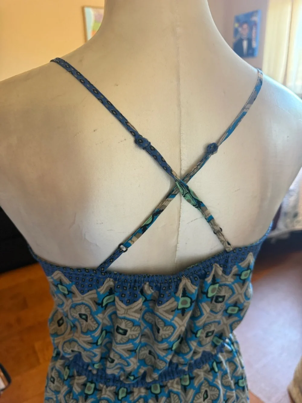 Banana Republic Blue & Aqua Geometric Maxi Dress Spaghetti Strap Size 10 - Picture 6 of 15